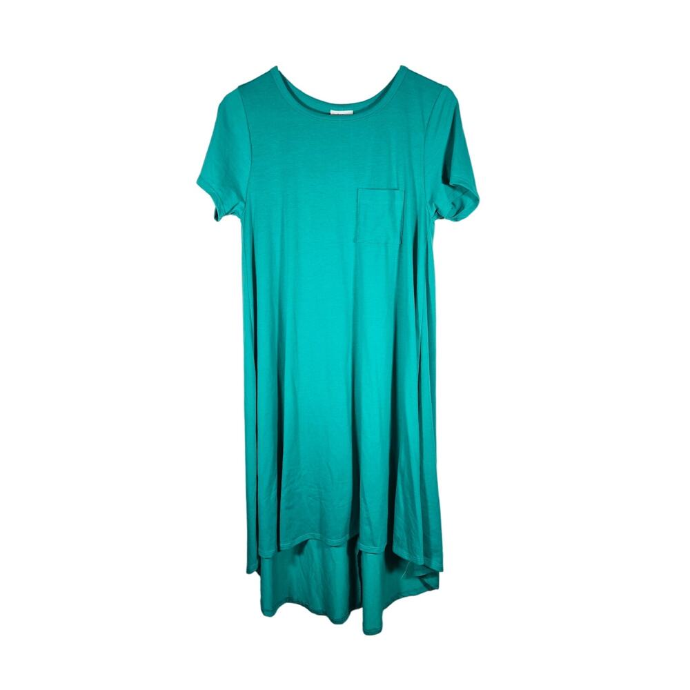 LulaRoe Teal Women's Carly TShirt Dress Short Sleeve Size‎ XS Front Pocket